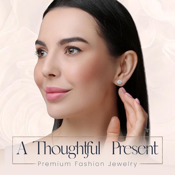 Women's Sterling Silver Disco Round Ball Crystals Stud Earrings Jewelry - Picture 7 of 7